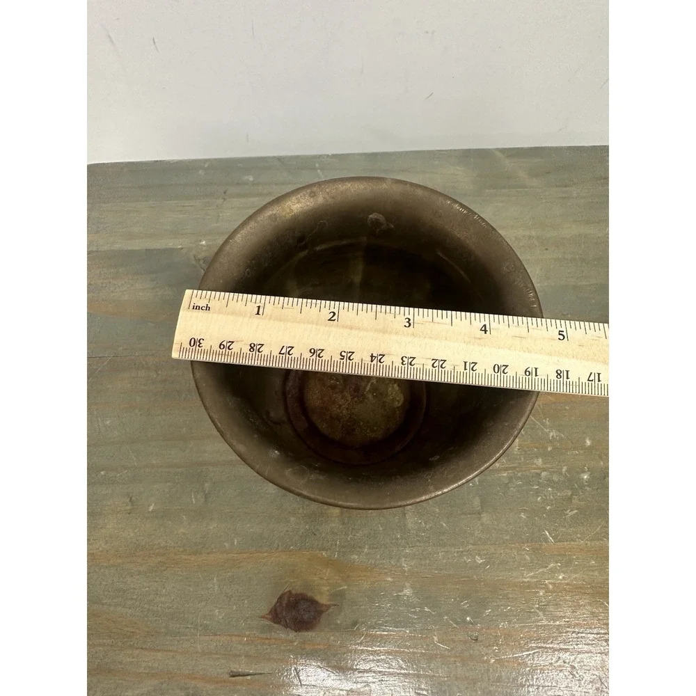 Vintage Small Solid Brass Ribbed Planter Flowerpot Home Garden Decor 4